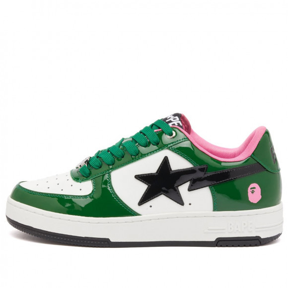 A Bathing Ape Men's Patent Leather Bape Sta Sneaker Green/White/Black - 001FWK801301M-GRN