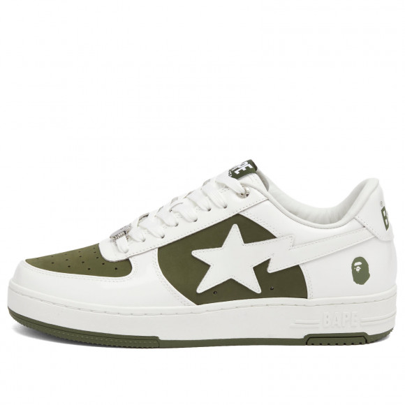A Bathing Ape Men's Negative Bape Sta Sneaker White/Olive - 001FWK801306M-OLD