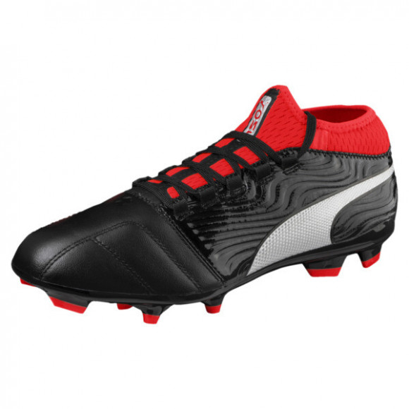 PUMA ONE 18.3 FG Men's Soccer Cleats Shoes in Black/Silver/Red Blast - 104538_01