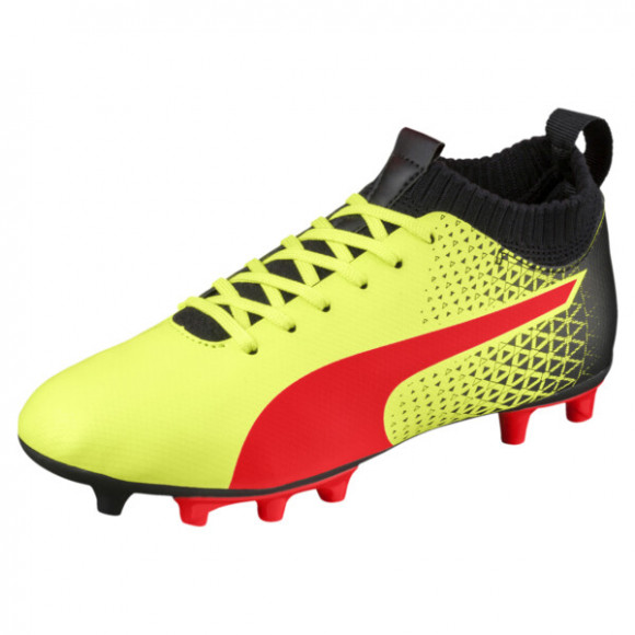 PUMA evoKNIT FG Soccer Cleats JR Shoes in Fizzy Yellow/Red Blast/Black - 104547_02