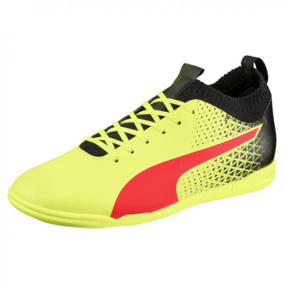 PUMA evoKNIT IT Men's Soccer Shoes in Fizzy Yellow/Red Blast/Black - 104548_02