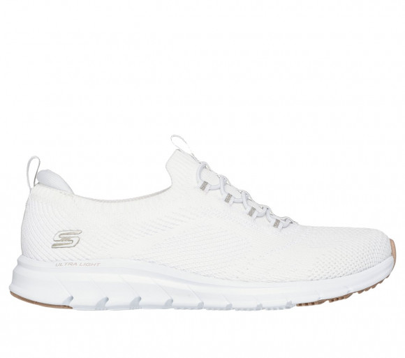Skechers Women's Pure Flex - Poised Sneaker in White/Gold - 104647