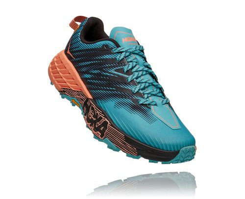 HOKA Women's Speedgoat 4 All-Terrain Running Shoes in Aquarelle/Cantaloupe - 1106527-ACNT