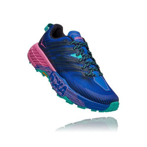 HOKA Women's Speedgoat 4 All-Terrain Running Shoes in Dazzling Blue/Phlox Pink - 1106527-DBPPN