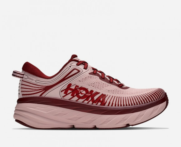 HOKA Women's Bondi 7 Lifestyle Shoes in Pink Opal/Varsity Burgundy - 1110519-PDY
