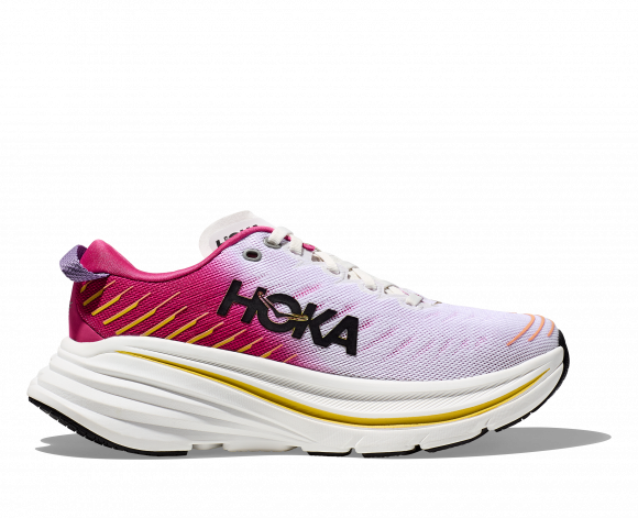 HOKA Women's Bondi X Running Shoes in Blanc De Blanc/Pink Yarrow - 1113513-BDBPY