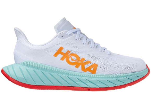 HOKA Women's Carbon X 2 Shoes in White/Blazing Orange - 1113527-WBOR