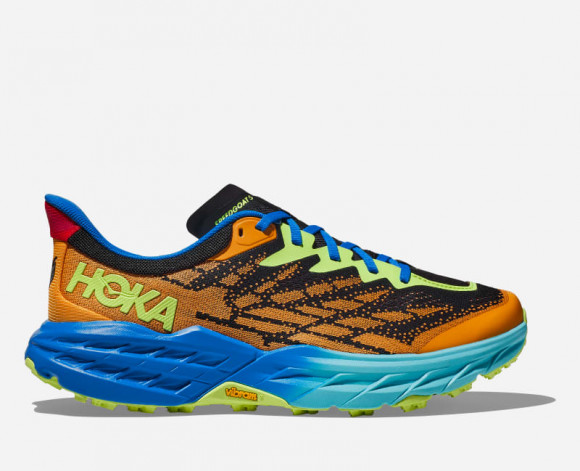 HOKA Men's Speedgoat 5 All-Terrain Running Shoes in Solar Flare/Diva Blue - 1123157-SDV