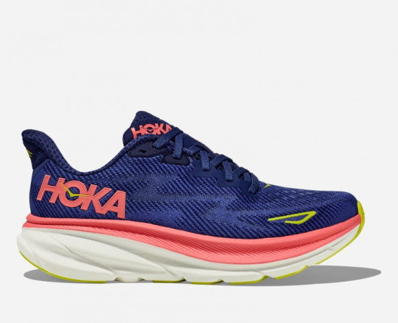 HOKA Women's Clifton 9 Running Shoes in Evening Sky/Coral - 1127896-EVN