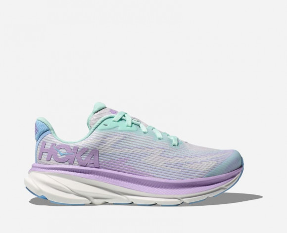 HOKA Kid's Clifton 9 Running Shoes in Sunlit Ocean/Lilac Mist - 1131170-SOLM