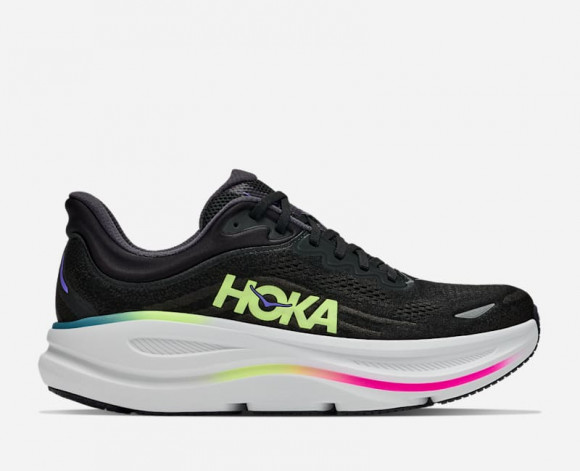HOKA Men's Bondi 9 Road Running Shoes in Black/Neon Yuzu - 1162011-BNNY