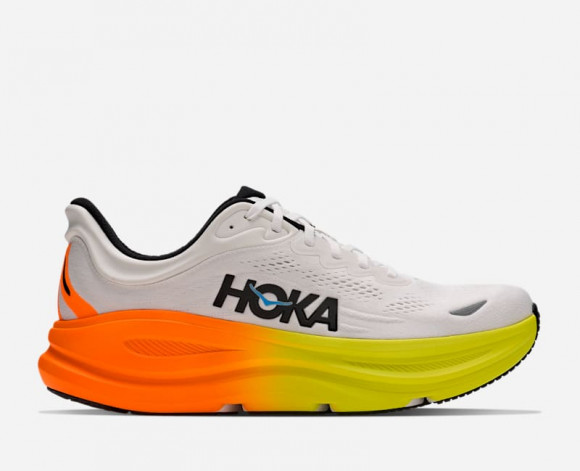 HOKA Men's Bondi 9 Road Running Shoes in White/Neon Tangerine - 1162011-WNG