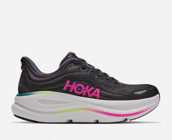 HOKA Women's Bondi 9 Road Running Shoes in Black/Neon Dragonfruit - 1162012-BNND