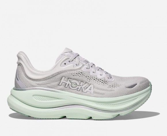HOKA Women's Bondi 9 Road Running Shoes in Cosmic Grey/Sea Glass - 1162012-CYSG