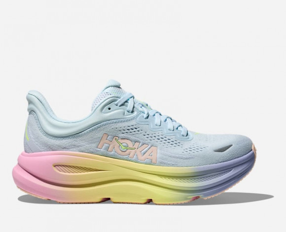 HOKA Women's Bondi 9 Road Running Shoes in Glimmering Blue/Overcast - 1162012-GNGB
