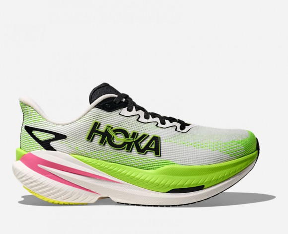 HOKA Women's Mach X 3 Road Running Shoes in White/Neon Lime - 1168721-WNL