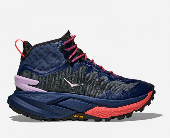 HOKA Women's Mafate Hike Hiking Shoes in Midnight Blue/Neon Flame - 1171903-MLNN