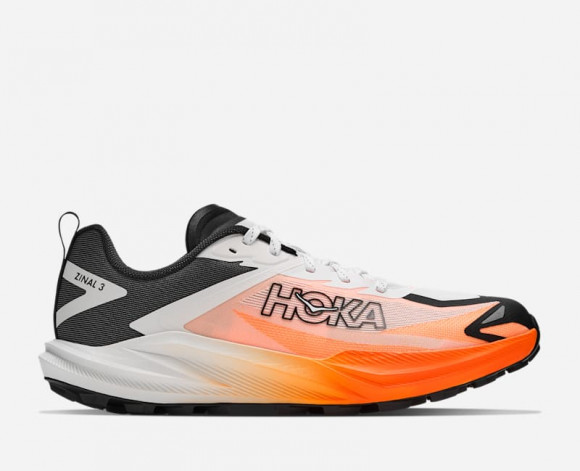 HOKA Women's Zinal 3 Trail Shoes in Frost/Neon Tangerine - 1171953-FNTN