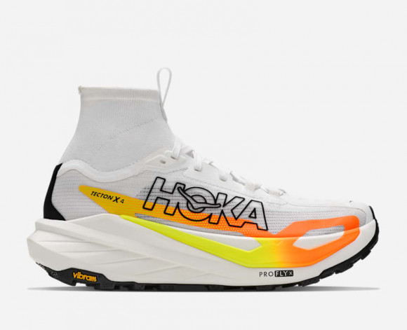 HOKA Women's Tecton X 4 Trail Shoes in Frost/Neon Tangerine - 1176633-FNTN