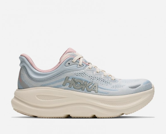 HOKA Women's Bondi 9 Road Running Shoes in Alabaster/Mineral Blue - 1179195-ATRM