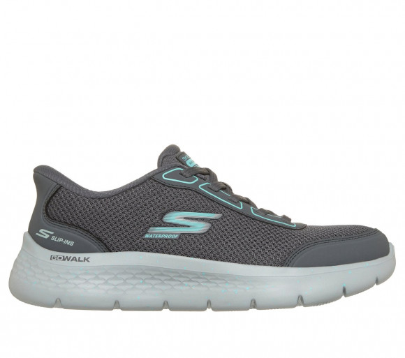 Skechers Women's Slip-ins Waterproof: GO WALK Flex - Mabel Sneaker in Charcoal/Turquoise - 125534