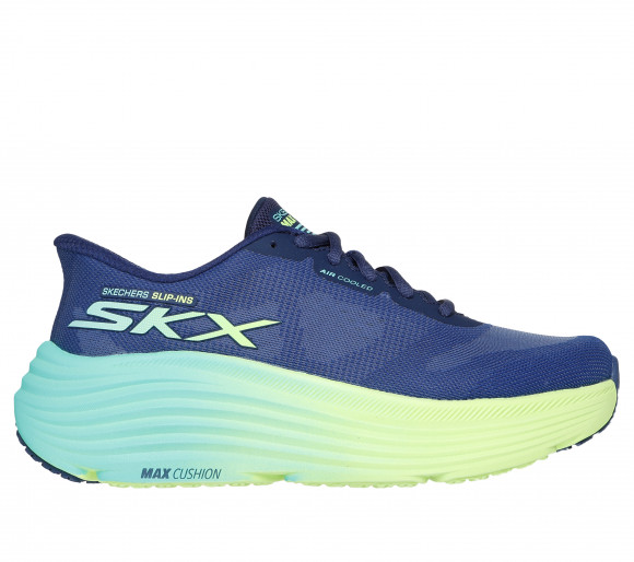 Skechers Women's Slip-ins: Max Cushioning Endeavour - Hallandale Sneaker in Navy Blue/Lime - 129473
