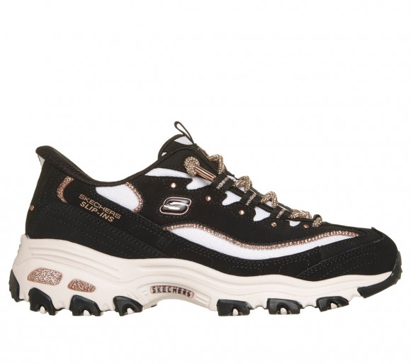 Skechers Women's Slip-ins: D'Lites - Show Time Sneaker in Black/Rose Gold - 150727