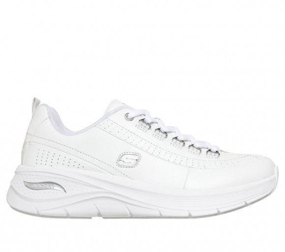 Skechers Women's Arch Fit 3.0 - Daily Icon Sneaker in White/Silver | Leather/Synthetic/Textile - 150888