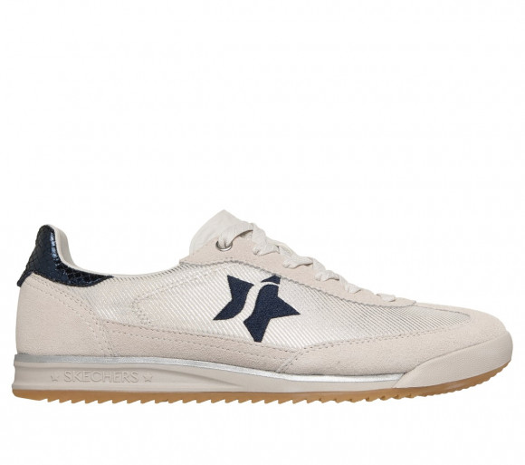 Skechers Women's SKX 92 - Perfectly Shimmered Sneaker in Off White/Navy Blue - 185450