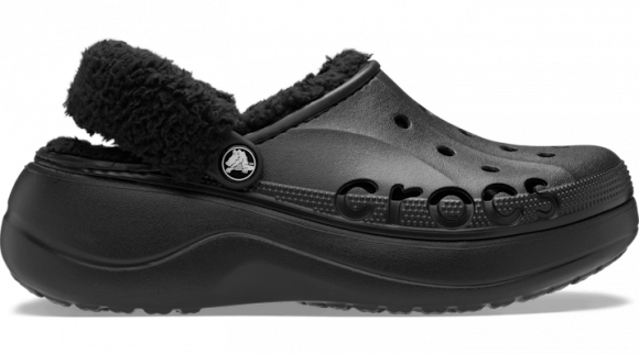 Crocs Baya Platform Fuzz Strap Lined Klompen Damen Black - 214911-001