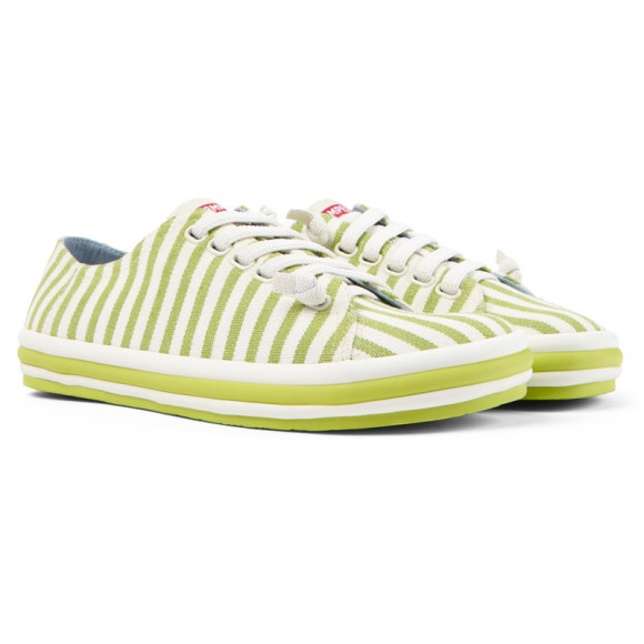 Camper Peu Rambla - Sneakers For Women - White, Green, Cotton Fabric - 21897