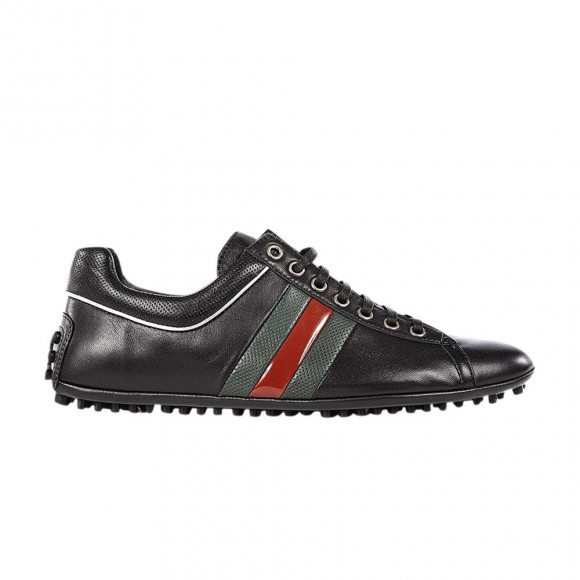 Gucci Lace Up Driver Leather Web 'Black' | Men's Size 6 - 256824-BDEN0-1070