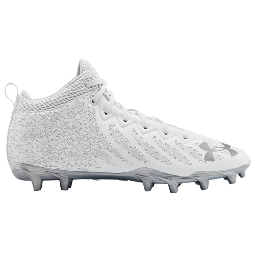 Under Armour Spotlight Select Mid MC - Men's Molded Cleats Shoes - White / White / Metallic Silver - 3022667-100