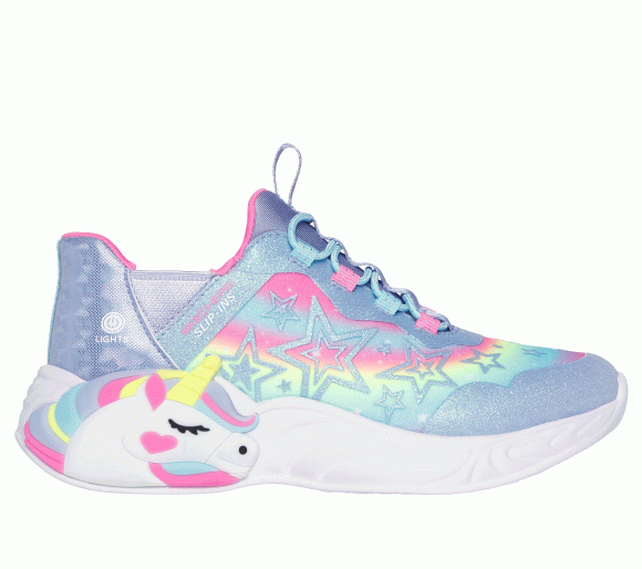 Skechers Girls Slip-ins: Unicorn Dreams - Starry Lite Sneaker in Lavender - 302296L