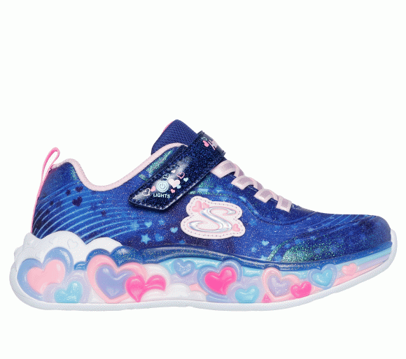 Skechers Girls S-Lights: Eternal Heart Lights Sneaker in Navy Blue - 302696L