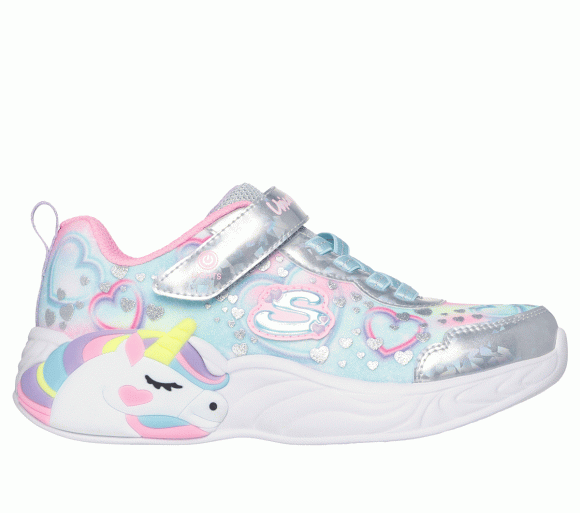 Skechers Girls S-Lights: Unicorn Dreams - Heart Sparkles Sneaker in Silver - 303063C