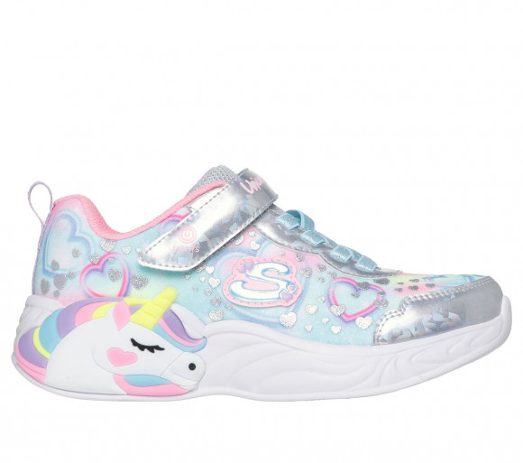 Skechers Girls S-Lights: Unicorn Dreams - Heart Sparkles Sneaker in Silver - 303063L
