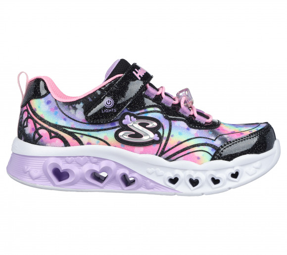 Skechers Girls Flutter Heart Lights - Groovy Swirl Sneaker in Black/Pink - 303253L