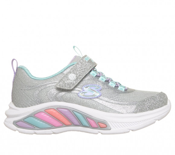 Skechers Girls S-Lights: Rainbow Cruisers - Glitzy Glow Sneaker in Silver/Blue - 303726L