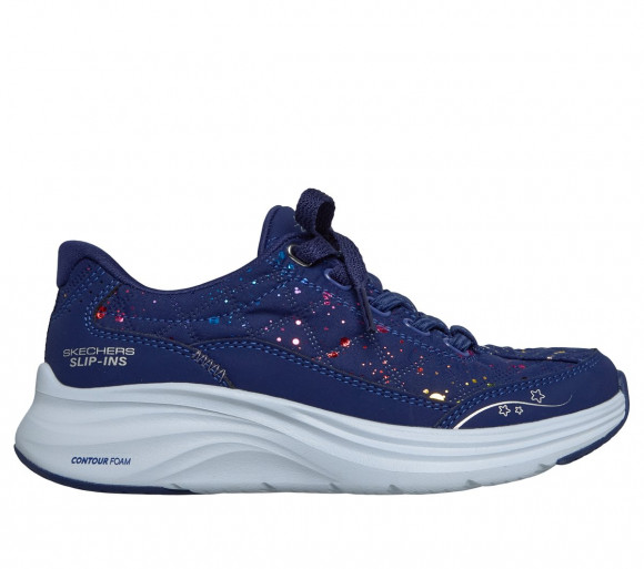 Skechers Girls Slip-ins: Contour Foam - Cosy Fit Paint Splatter Sneaker in Navy Blue - 304109L