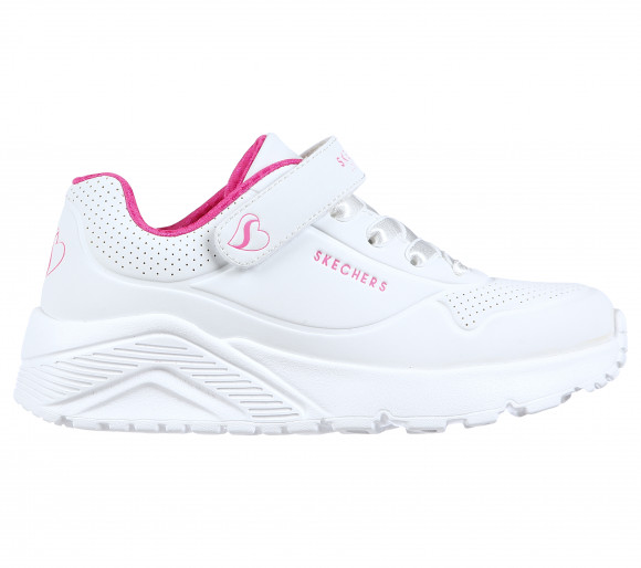 Skechers Girls Uno Lite Sneaker in White/Hot Pink - 310451L