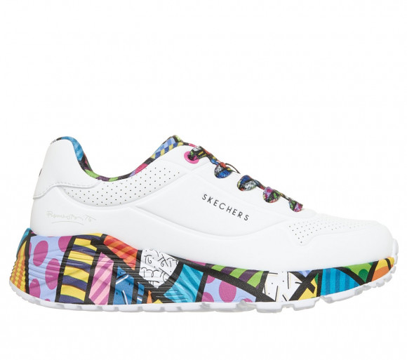 Skechers Girls Britto: UNO Lite - Britto Landscape Sneaker in White - 310826L