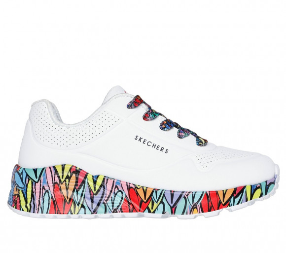 Skechers Girls JGoldcrown: Uno Lite - Subtle Love Sneaker in White - 314088L