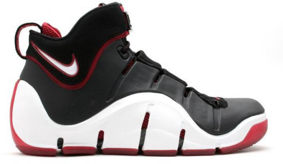 black white and red lebrons