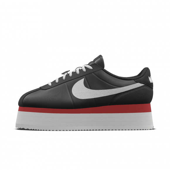 Damskie personalizowane buty Nike Cortez Platform Unlocked By You - Czerń - 3232380997