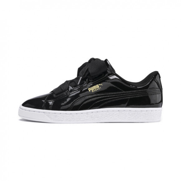 PUMA Basket Heart Patent Sneakers JR in Black/Prism Pink/Gold - 364817_01