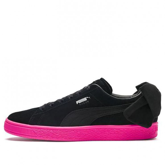 Puma (WMNS) PUMA Suede Bow Block Casual Black/Pink Skate Shoes 367453-02 - 367453-02