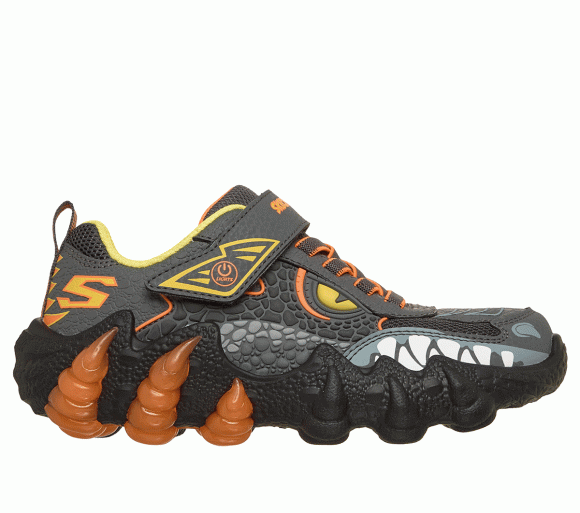 Skechers Boy's S-Lights: Skech-O-Saurus Lights 2.0 Sneaker in Charcoal/Orange - 400121C