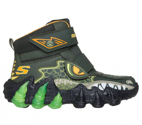 Skechers Boy's S-Lights: Skech-O-Saurus Lights 2.0 - Arctic Dino Sneaker in Olive - 400122L