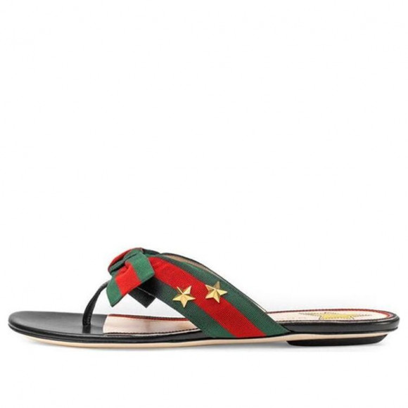 (WMNS) Gucci Leather Web Bow Accent G-Thong Sandals 'Black' - 433565-H5QA0-8490